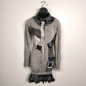 Luxuria Y2K Dark Academia Punk Lagenlook Patchwork Boho Wool Sweater Dress S